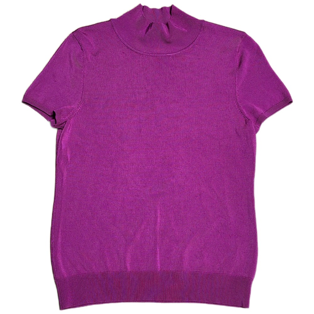 Talbots Petite Short Sleeve Sweater Women's Size Lp Purple Mock Neck Knit Top